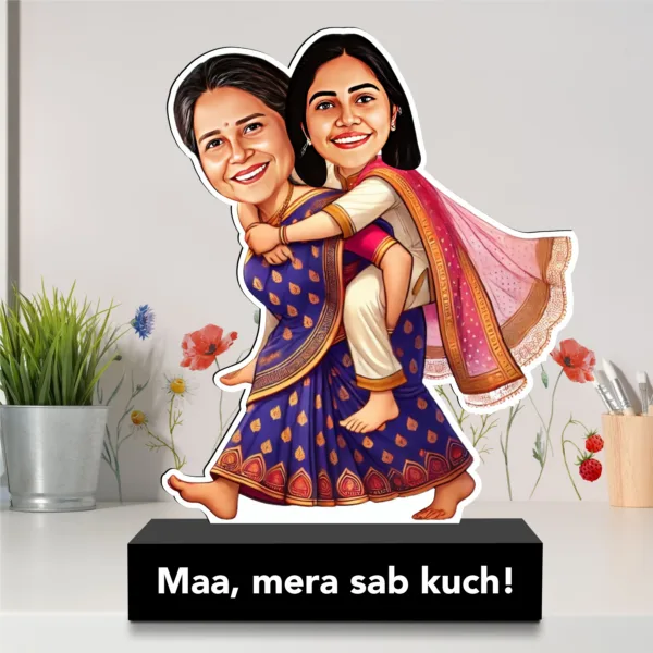 Maa & Me – Personalized Mother-Daughter Caricature | Unique Custom Gift for Mom