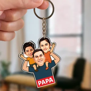 Custom Caricature Father’s Day Gift – "Held High by His Love” | Personalized Dad & Kids Acrylic Standee