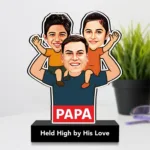Custom Caricature Father’s Day Gift – "Held High by His Love” | Personalized Dad & Kids Acrylic Standee