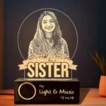 No.1 Sister – Photo Gift for Sister India | Personalized Engraved Acrylic Lamp with Wooden Base (9x6"")