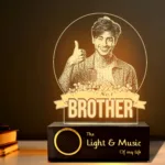 No.1 Brother – Photo Gift for Brother India | Custom Engraved Acrylic Lamp with Wooden Base (9x6")