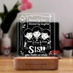 Our Sister – Personalized Rakhi Gift Lamp from Two Brothers | Custom Acrylic LED Lamp with Names | Wooden Base | 8x6x2 inch