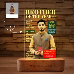 Brother of the Year 2025 – Funny LED Brother Photo Frame | Personalized Gift