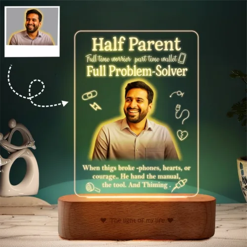Half Parent, Full Problem-Solver - Personalized Raksha Bandhan Gift for Brother | Custom LED Acrylic Lamp for Bhaiya, Anna, Veer