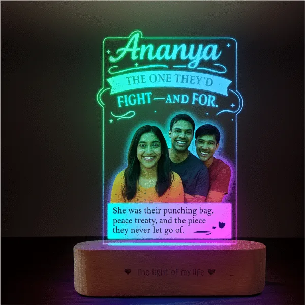 Punching Bag Princess - Personalized Rakhi Gift for Sister with Two Brothers | LED Acrylic Photo Lamp