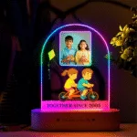 Together Since... – Personalized Brother Sister Photo Frame | Custom LED Acrylic Lamp with Name & Photo