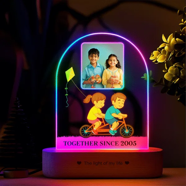 Together Since... – Personalized Brother Sister Photo Frame | Custom LED Acrylic Lamp with Name & Photo