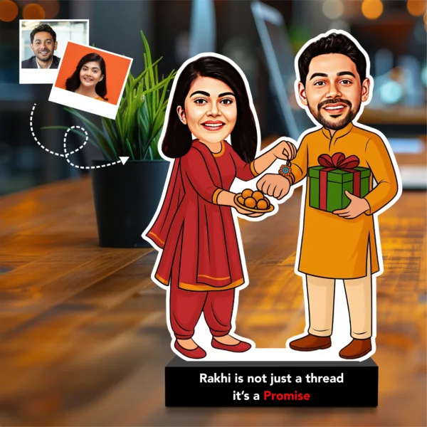 The Promise – Emotional Rakhi Gift for Brother India | Personalized Caricature Standee (6x4")