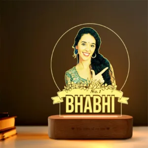 No.1 Bhabhi – Personalized Gift for Bhabhi India | Custom Photo Engraved Acrylic Lamp with Wooden Base (9x6")