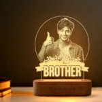 No.1 Brother – Photo Gift for Brother India | Custom Engraved Acrylic Lamp with Wooden Base (9x6")