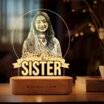 No.1 Sister – Photo Gift for Sister India | Personalized Engraved Acrylic Lamp with Wooden Base (9x6"")