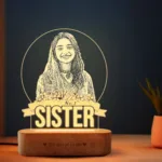 No.1 Sister – Photo Gift for Sister India | Personalized Engraved Acrylic Lamp with Wooden Base (9x6"")