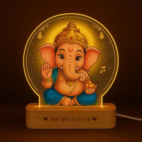 Ganesh Photo Frame with Light – Spiritual Pooja Room Décor & Gift