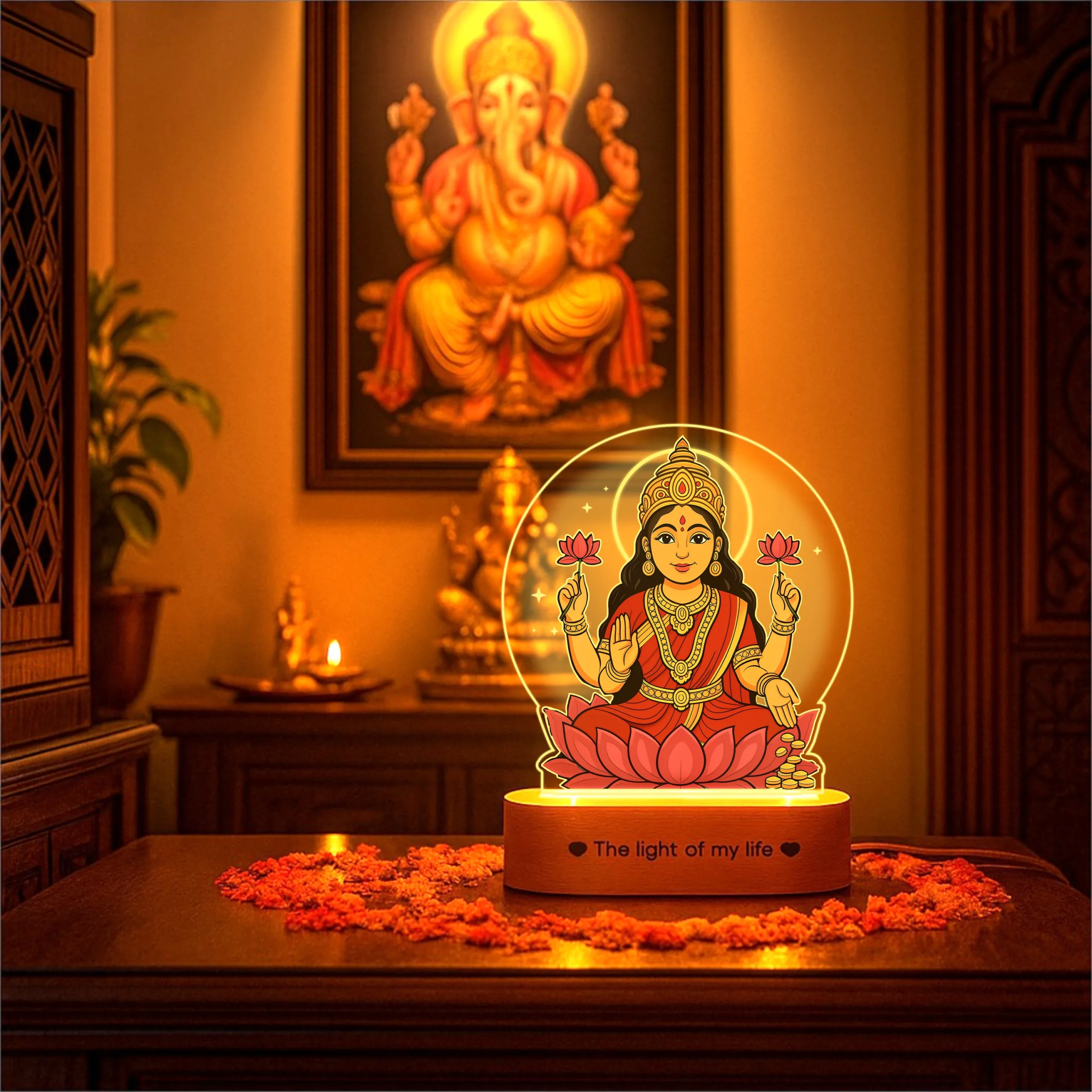 Lakshmi LED Lamp | Divine Acrylic Night Light with Wooden Base for Diwali & Prosperity Gifting Lakshmi LED Lamp | Divine Acrylic Night Light with Wooden Base for Diwali & Prosperity Gifting