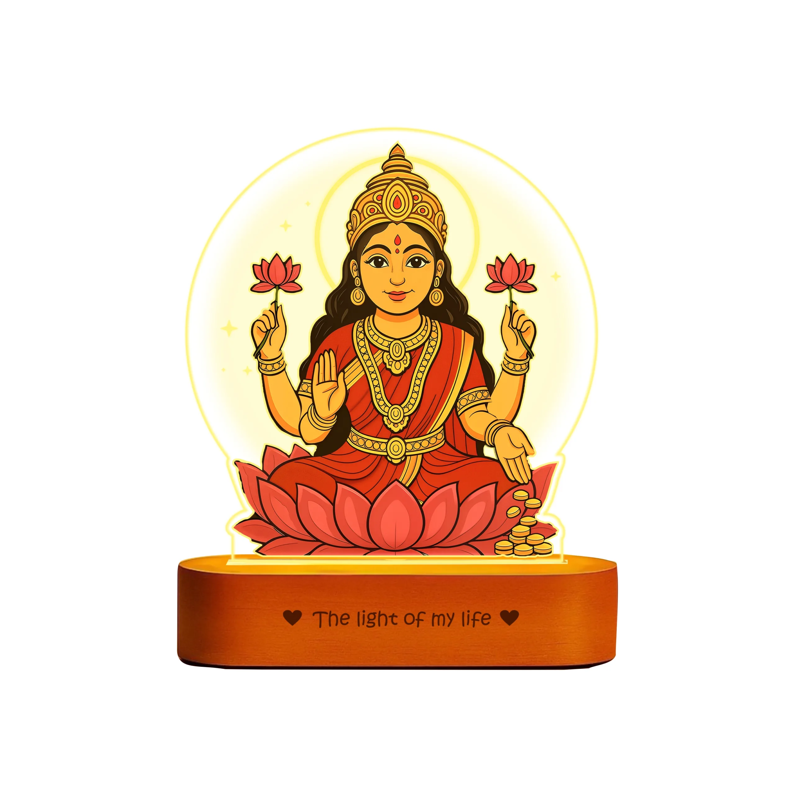 Lakshmi LED Lamp | Divine Acrylic Night Light with Wooden Base for Diwali & Prosperity Gifting Lakshmi LED Lamp | Divine Acrylic Night Light with Wooden Base for Diwali & Prosperity Gifting