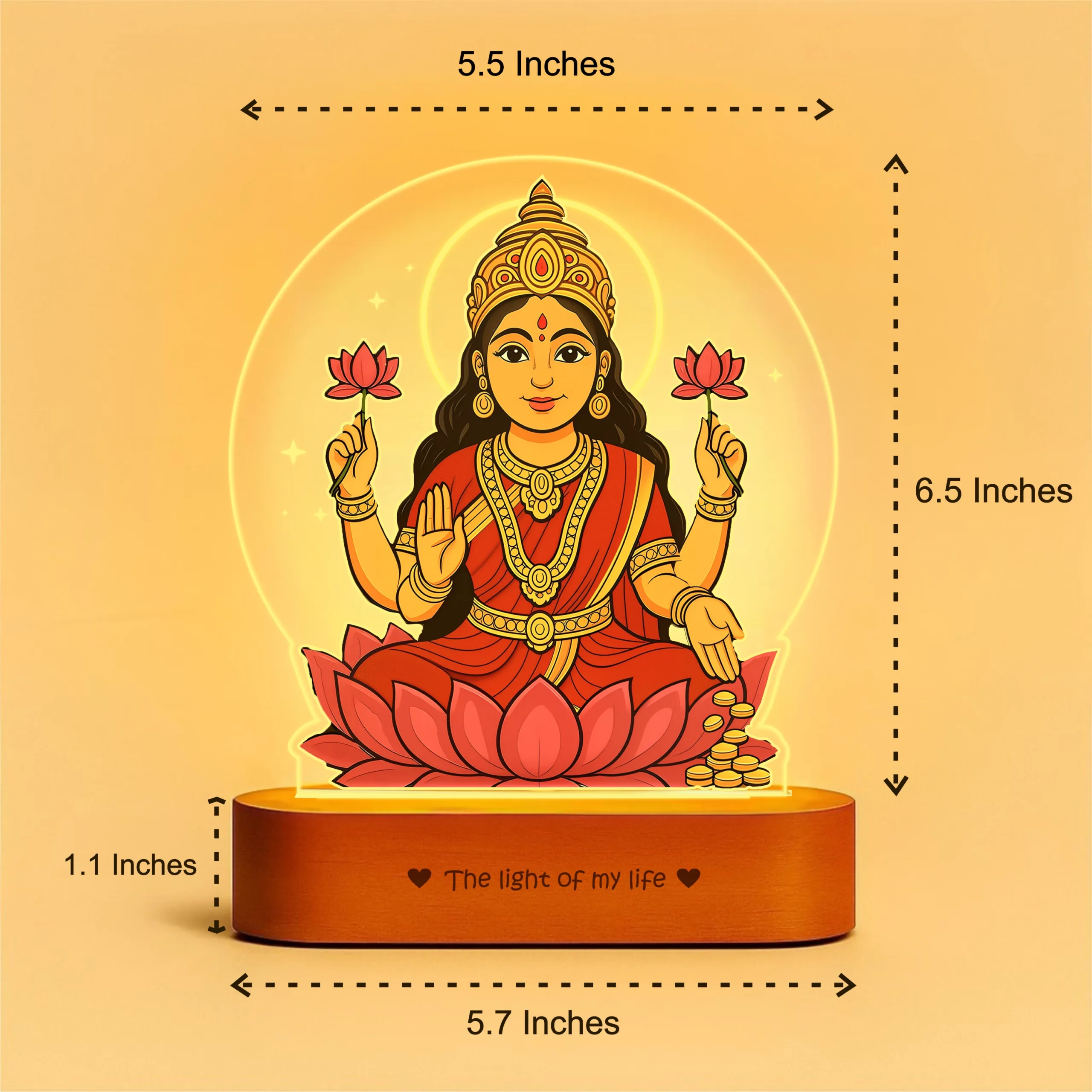Lakshmi LED Lamp | Divine Acrylic Night Light with Wooden Base for Diwali & Prosperity Gifting Lakshmi LED Lamp | Divine Acrylic Night Light with Wooden Base for Diwali & Prosperity Gifting