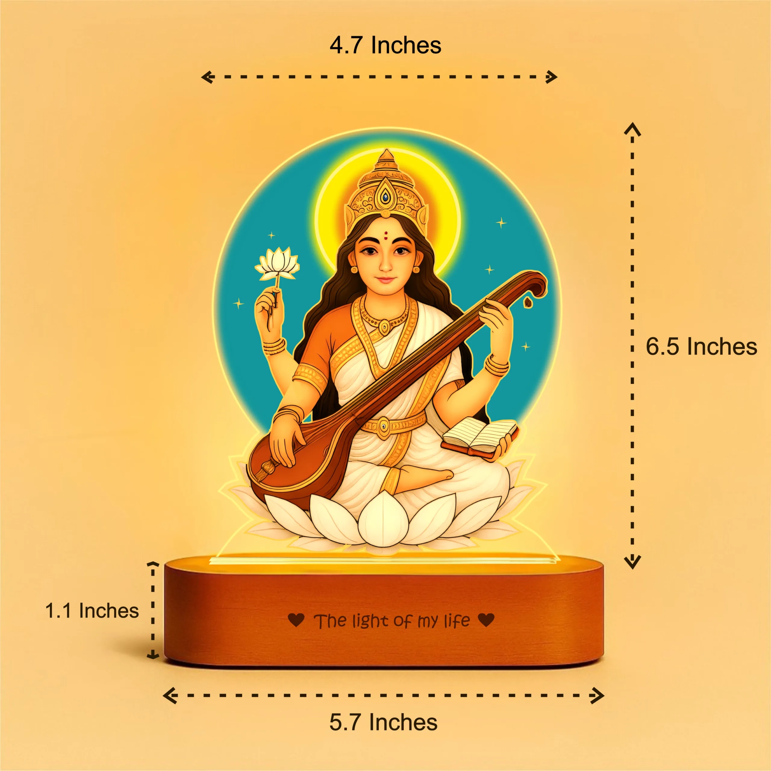 Saraswati LED Lamp | Divine Acrylic Night Light with Wooden Base for Study & Wisdom Saraswati LED Lamp | Divine Acrylic Night Light with Wooden Base for Study & Wisdom