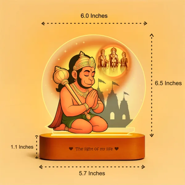 Hanuman LED Lamp | Divine Acrylic Night Light with Wooden Base for Devotees & Gifting