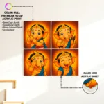 Bal Ganesha Wall Frame Set of 4 – Premium Acrylic UV Print | Vibrant Ganesha Wall Décor for Kids Room & Pooja Space
