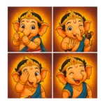 Bal Ganesha Wall Frame Set of 4 – Premium Acrylic UV Print | Vibrant Ganesha Wall Décor for Kids Room & Pooja Space