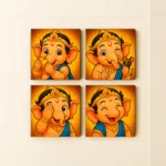 Bal Ganesha Wall Frame Set of 4 – Premium Acrylic UV Print | Vibrant Ganesha Wall Décor for Kids Room & Pooja Space