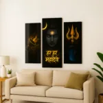 Mahadev Wall Frame Set of 3 – Har Har Mahadev UV Acrylic Art | Trishul, Damru & Shiv Ji Décor | Glossy, Durable & Easy Installation