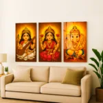 Lakshmi Ganesh Saraswati Wall Frame Set of 3 – Premium Acrylic UV Print | Glossy Diwali Wall Frame for Pooja Room & Festive Décor
