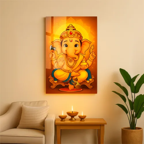 Bal Ganesha Wall Frame – UV Printed Acrylic | Cute & Adorable Ganesh Artwork | Glossy, Durable & Easy Peel-&-Paste Décor