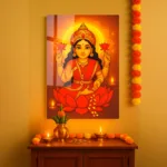 Maa Lakshmi Wall Frame – UV Printed Acrylic | Glossy & Vibrant Lakshmi Ji Artwork | Durable, Easy Peel-&-Paste Pooja Décor