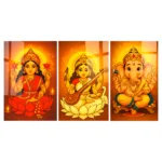 Lakshmi Ganesh Saraswati Wall Frame Set of 3 – Premium Acrylic UV Print | Glossy Diwali Wall Frame for Pooja Room & Festive Décor