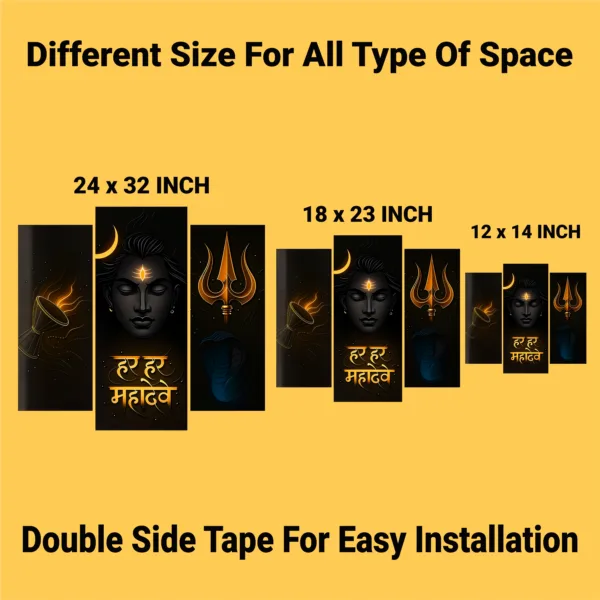 Mahadev Wall Frame Set of 3 – Har Har Mahadev UV Acrylic Art | Trishul, Damru & Shiv Ji Décor | Glossy, Durable & Easy Installation