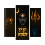 Mahadev Wall Frame Set of 3 – Har Har Mahadev UV Acrylic Art | Trishul, Damru & Shiv Ji Décor | Glossy, Durable & Easy Installation