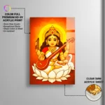 Maa Saraswati Wall Frame – UV Printed Acrylic | Glossy & Vibrant Saraswati Ji Artwork | Durable, Easy Peel-&-Paste Spiritual Décor