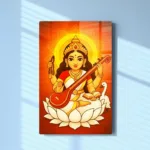 Maa Saraswati Wall Frame – UV Printed Acrylic | Glossy & Vibrant Saraswati Ji Artwork | Durable, Easy Peel-&-Paste Spiritual Décor