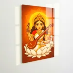 Maa Saraswati Wall Frame – UV Printed Acrylic | Glossy & Vibrant Saraswati Ji Artwork | Durable, Easy Peel-&-Paste Spiritual Décor
