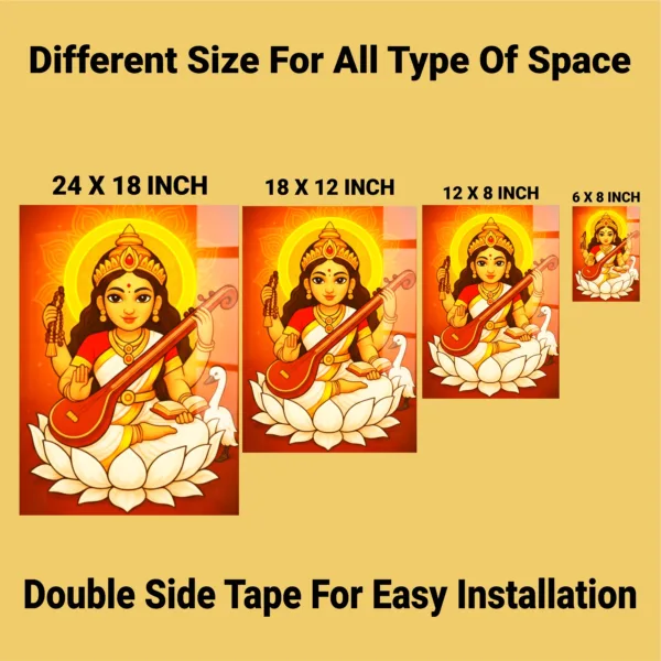 Maa Saraswati Wall Frame – UV Printed Acrylic | Glossy & Vibrant Saraswati Ji Artwork | Durable, Easy Peel-&-Paste Spiritual Décor