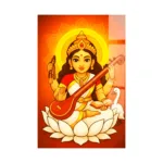 Maa Saraswati Wall Frame – UV Printed Acrylic | Glossy & Vibrant Saraswati Ji Artwork | Durable, Easy Peel-&-Paste Spiritual Décor